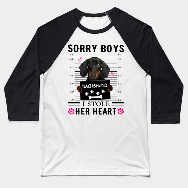 Black Dachshund Sorry Boys I Stole Her Heart Valentine's Day Baseball T-Shirt by PlumleelaurineArt